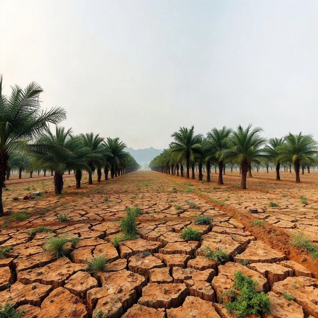 Illustration: El Niño dryness over key palm belts; lagged yield risks build into 2027